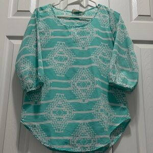 Boutique Aqua Patterned Women's Top
